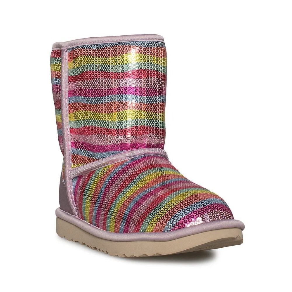 UGG Classic Short II Limited Edition Youth Mural Rainbow Sewuin Boots Sz 8